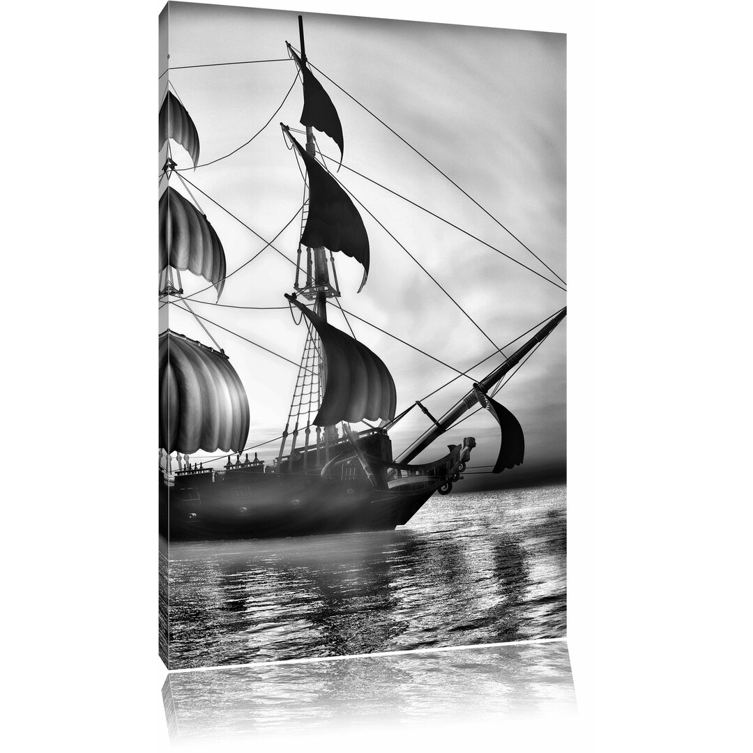 Leinwandbild Altes Segelschiff in Monochrom