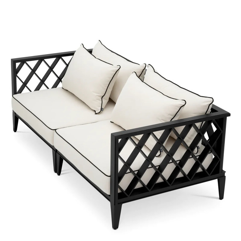 Outdoor 2 - Seat Loveseat, Beige Cushion/Black Frame