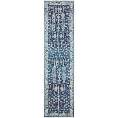Maarja Hand Knotted Wool Oriental Area Rug in Blue