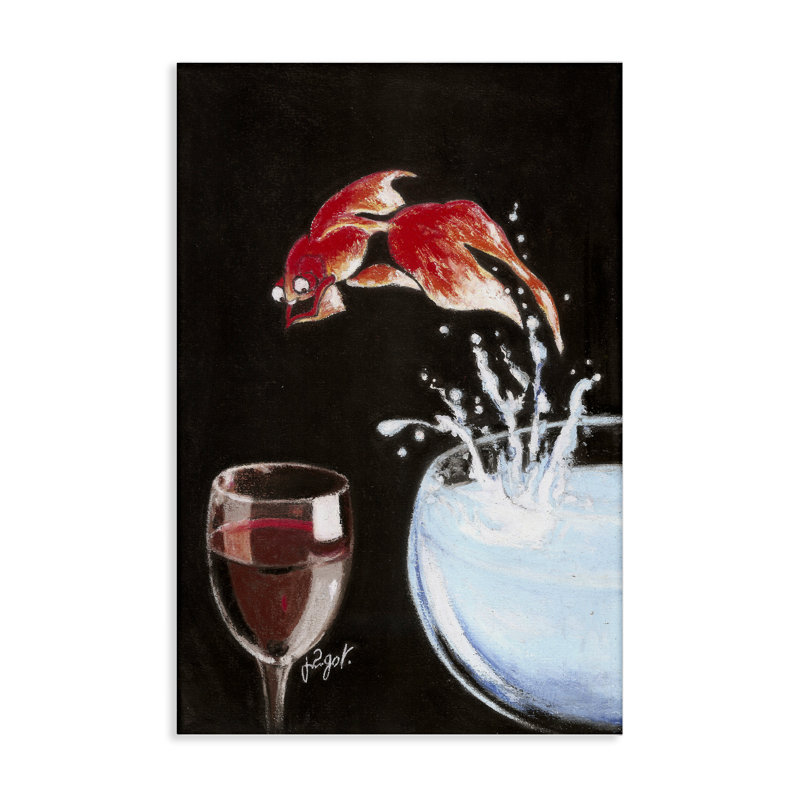«Fish Diving Into Wine Glass», art mural par Jean-Pierre Got, H 24 po x l 16 po