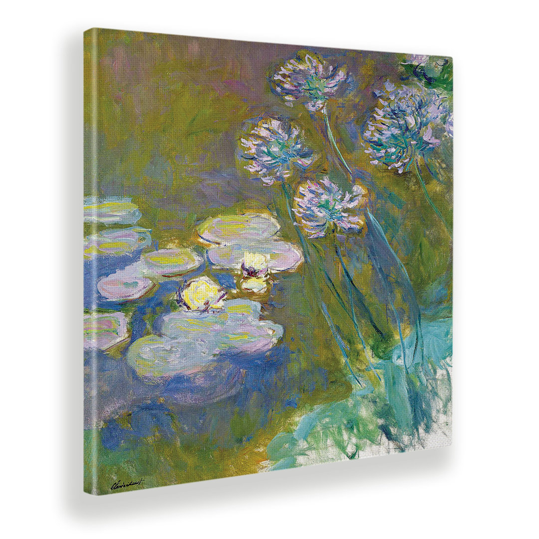 Wandbild Teich mit Seerosen und Blumen von Claude Monet