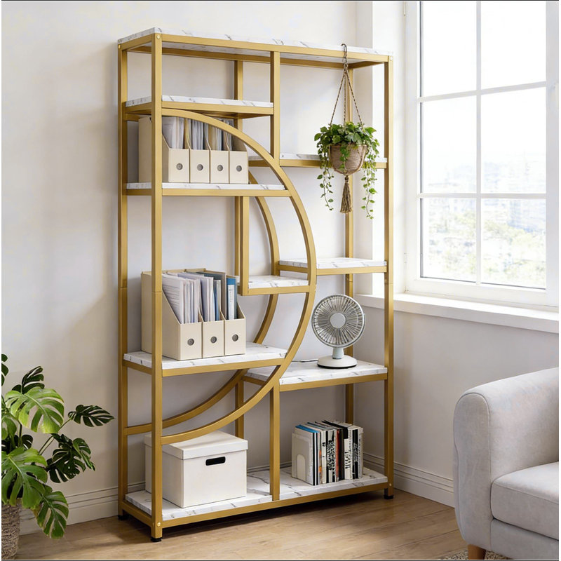 Étagère spacieuse, étagère de présentation autoportante, bibliothèque, Gold/White