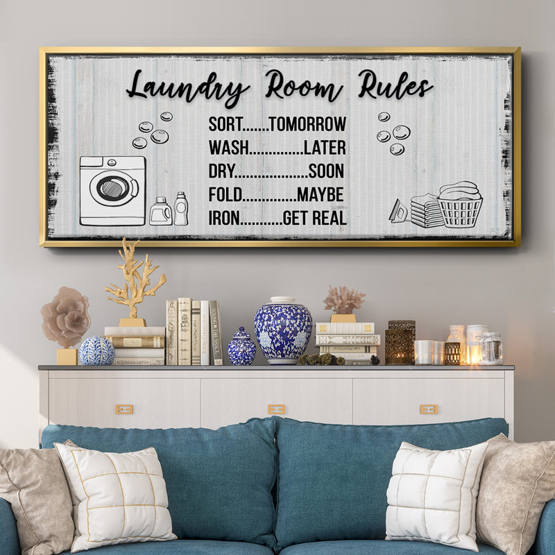 Laundry Room Rules - Toile encadrée, H 24 po x l 60 po