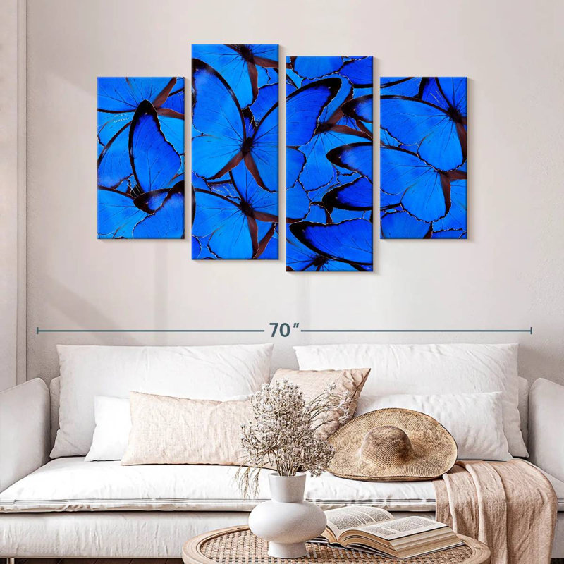 Bleu / bleu / papillons, H 32 po x l 52 po