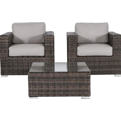 Outdoor 3 With Resort-Grade Style And Luxury. Aluminum Frames, Woven Grey , Cushions. Comes 2 Armchairs A Coffee Table, Removable Cushion Covers, Low-Maintenance Patio Seating Luxury Comfort.