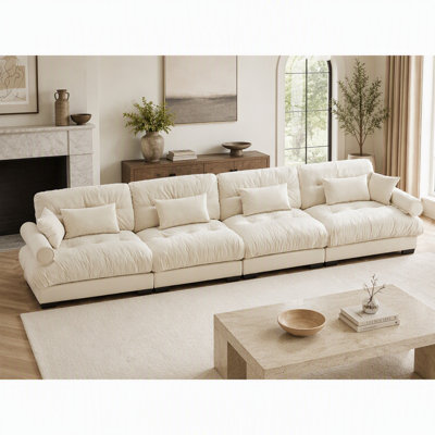 Canapé d'angle modulaire surdimensionné en velours ultra confortable avec pouf amovible, assise profonde et design convertible en L pour le salon