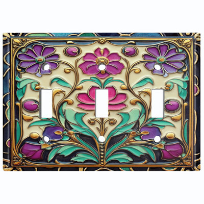 Couvercle de plaque d'interrupteur en métal; Impression sur panneau à bascule 3 tailles US - Fleurs élégantes en verre coloré