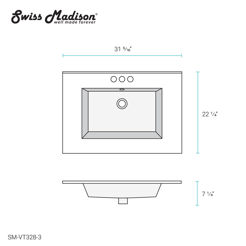 White Ceramic 31" Vanity Top Sink with Centerset Faucet Holes
