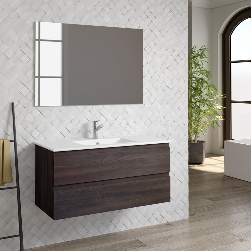 Ensemble de meuble-lavabo mural simple 39" avec miroir Jasso