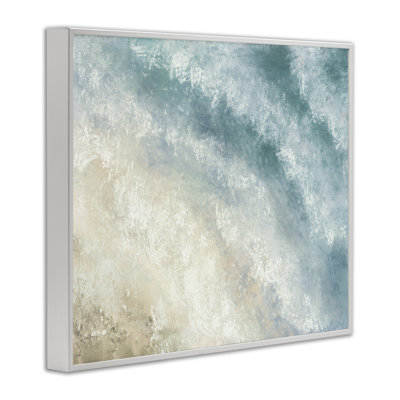  Aerial Shore Foamy Waves Grey Framed Giclee Art by J:L Design