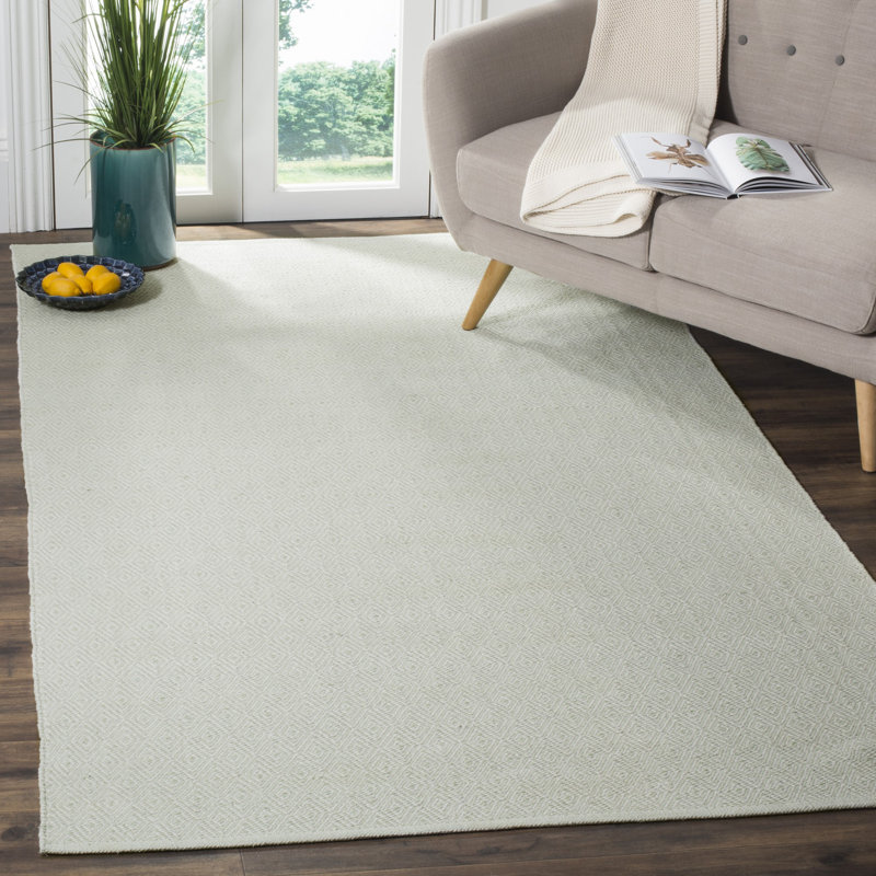 Tapis ivoire / vert en coton tissé à plat à la main Dryden, Rectangle 4 pi x 6 pi