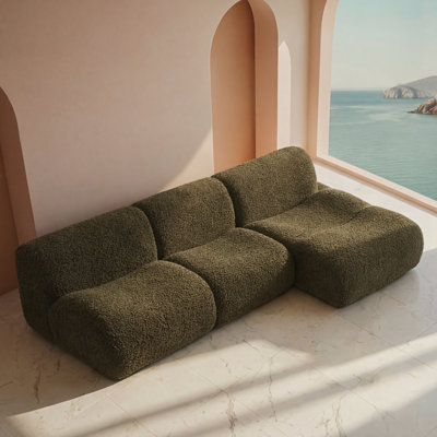 Curved L-Shaped Boneless Sectional Sofa With Chaise, 106.3" Bouclé Upholstered, Compression, No Assembly