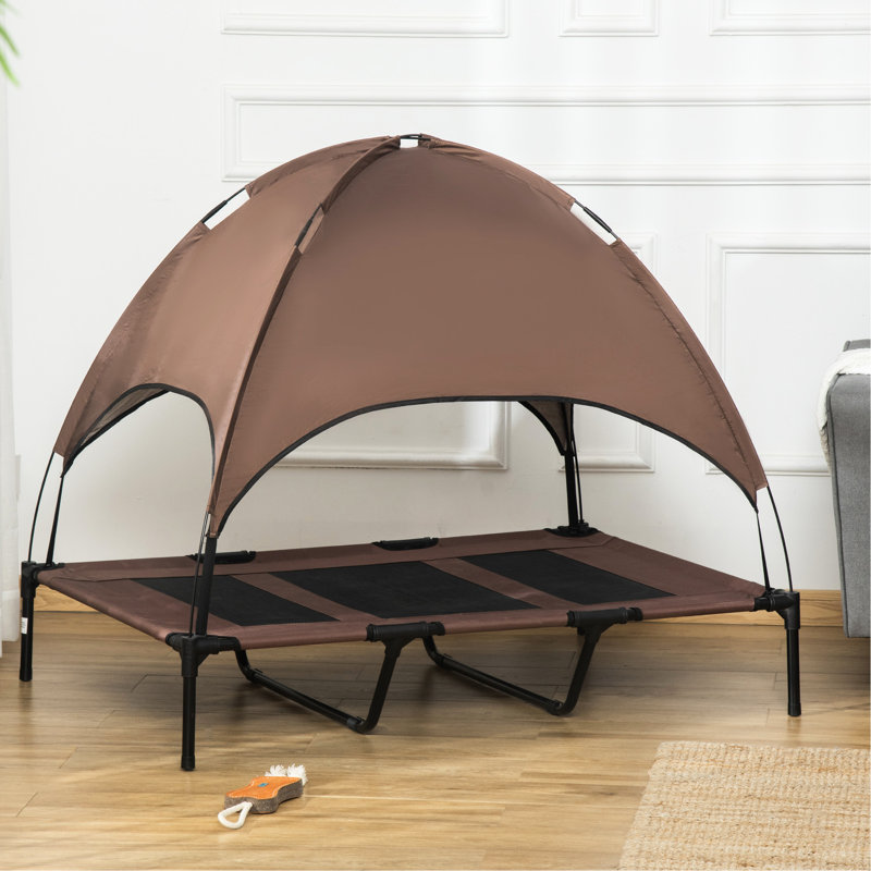 Lit de camp surélevé pour animal de compagnie 48 po avec auvent de protection - Lit pour chien d'extérieur pour camping, tissu respirant, portatif, convient aux chiens de camping de taille XL, filet pouvant supporter jusqu'à 110 lb