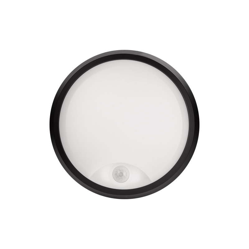 Pylus Outdoor Round Wall Light 1100lm Motion Sensor Bulkhead IP54 LED Integrated Exterior Light, Black