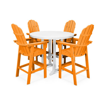 POLYWOOD Vineyard Curveback Adirondack 5-Piece Nautical Trestle Bar Set