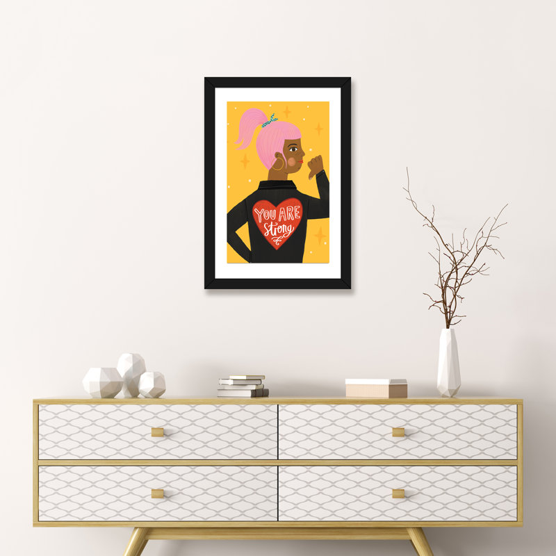 «Everyday Hey Girl I» par Lisa Barlow - impression d'art graphique, H 24 po x l 16 po x P 1 po, Papier encadré noir, Blanc