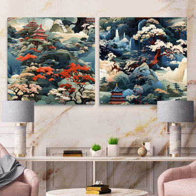 Stourbridge - Japon, ensemble de 2 peintures murales en acrylique