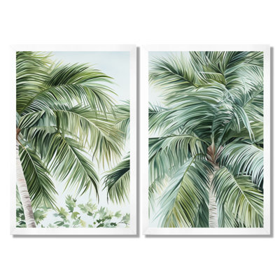 Palmiers sur la plage - palmiers et palmiers, art mural sur toile vert, ensemble de 2
