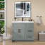 Armoire de salle de bain autoportante 36 po x P 21,5 po x H 33,44 po gris céleste sans plateau-1180204772
