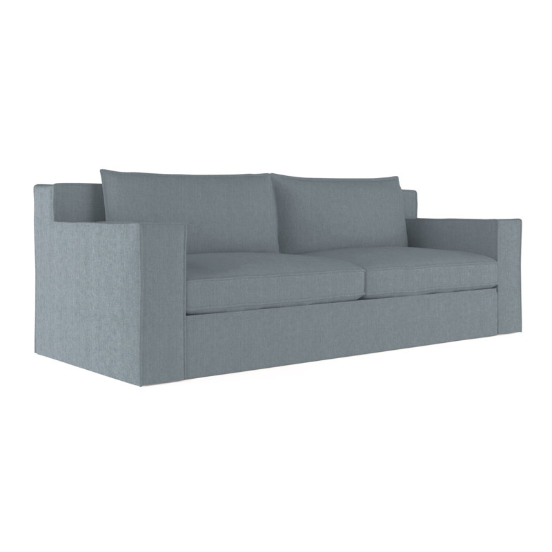 Mulberry Square Track-Arm Sofa with Flange Seam, Box Weave Linen Silver Streak, 33" H x 96" W x 45" D, Weathered