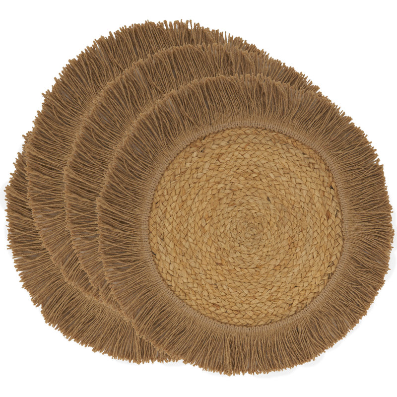 Set of 4 Rectangular Jute Fringe Placemats, 13" x 13", Natural
