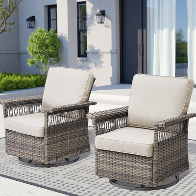 Ensemble de chaises berçantes pivotantes 2 pièces avec accoudoirs de 5 pouces et coussin épais, gris / beige