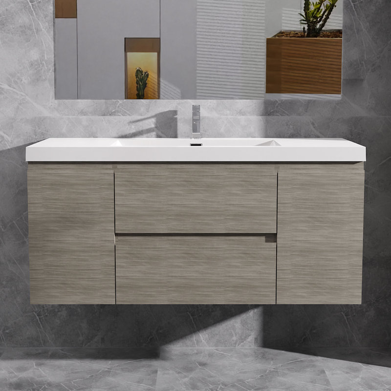 Dhruven 48" Wide Wall-Mounted Bathroom Vanity Set with Integrated Single Sink, Natural