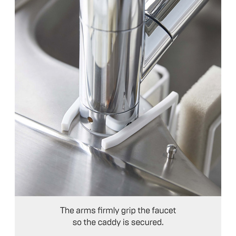 White Steel Faucet-Hanging Sponge and Brush Holder