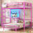 Twin Over Twin Bunk Bed With Desk And Charging Station, Metal Loft Bed, Twin Bed With Led Lights And Storage Shelves And Drawers, L-shaped Bunk Bed-1487240369