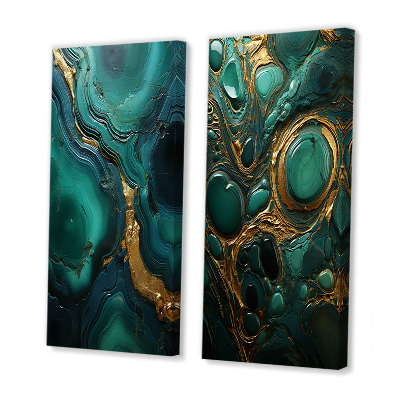 Spiritual Stone Malachite Renewal - Ensemble de 2 impressions sur toile en géode de pierre, Toile tendue, H 28 po x l 25 po