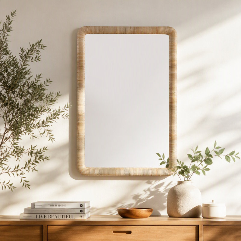 Natural Rattan Rectangle Wall Mirror Natural See Below
