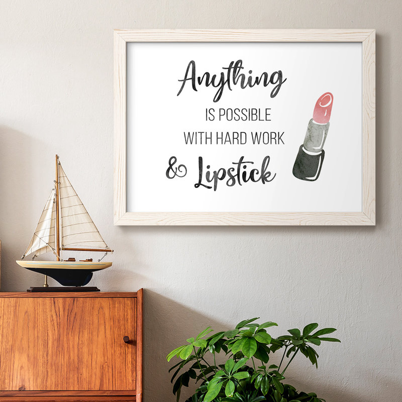 "Hard Work And Rouge à lèvres", art textuel encadré, Blanc, H 26 po x l 38 po x P 1,5 po