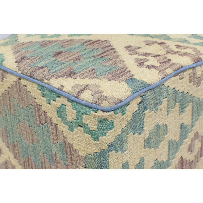 Aprea Upholstered Ottoman, Beige/Blue/Light Purple/Teal Wool