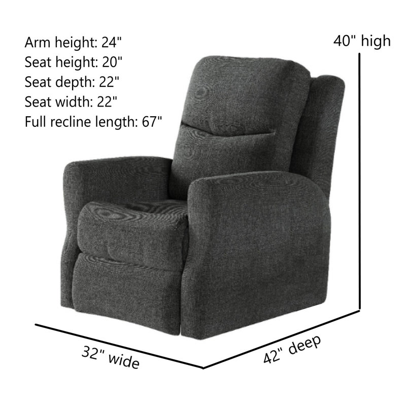 Fame Rocker Recliner, Solid Dark Gray, Power Rocker