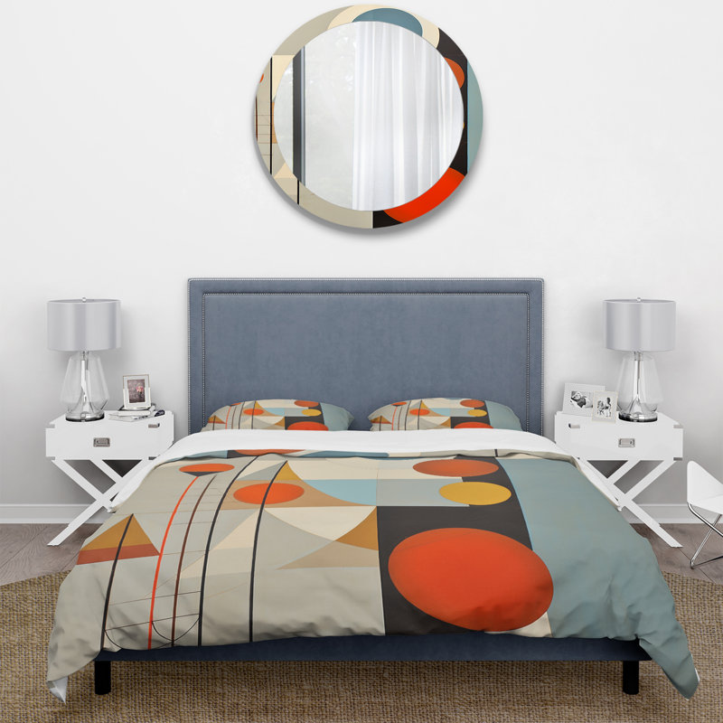 Serendipity Abstract Mid-Century Geometrics I - Ensemble de housse de couette abstrait - Microfibre de polyester