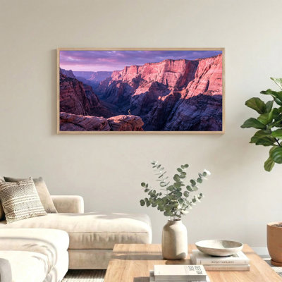 Hiker on Red Rock Canyon Edge at Sunset Canvas Wall Art 46"x 24"