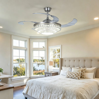 42 ventilateurs de plafond en cristal avec lumières, pales rétractables à distance, 3 changements de couleur
