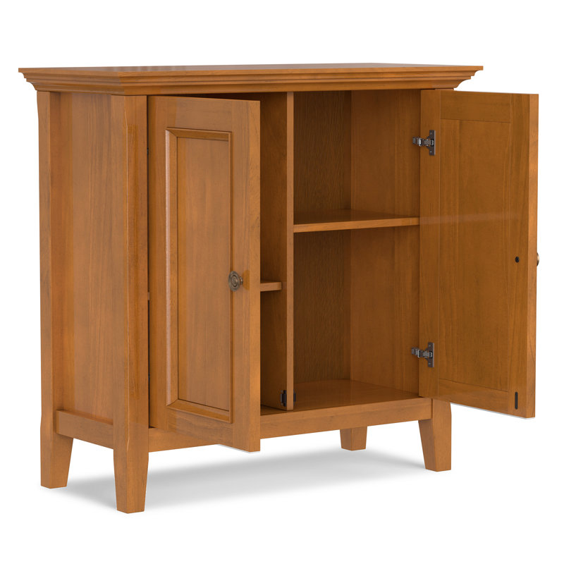 Manervia 32"W Solid Wood Low Storage Cabinet With Adjustable Shelves, Light Golden Brown