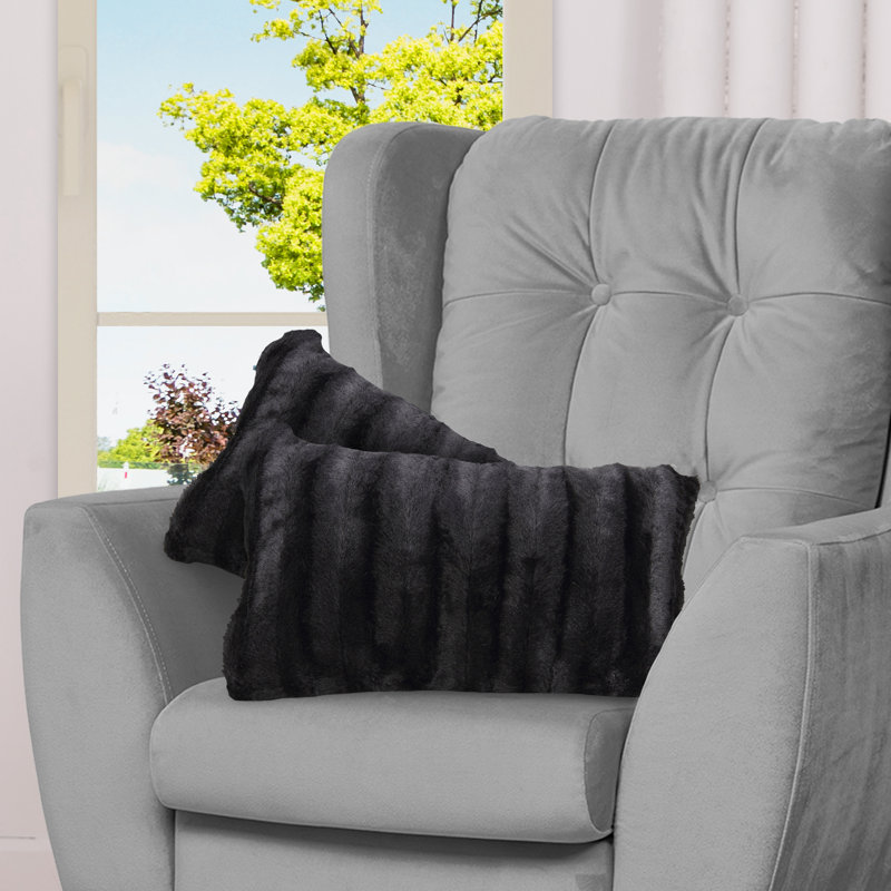 Housse et coussin rectangulaire imitation fourrure Swampscott, Noir