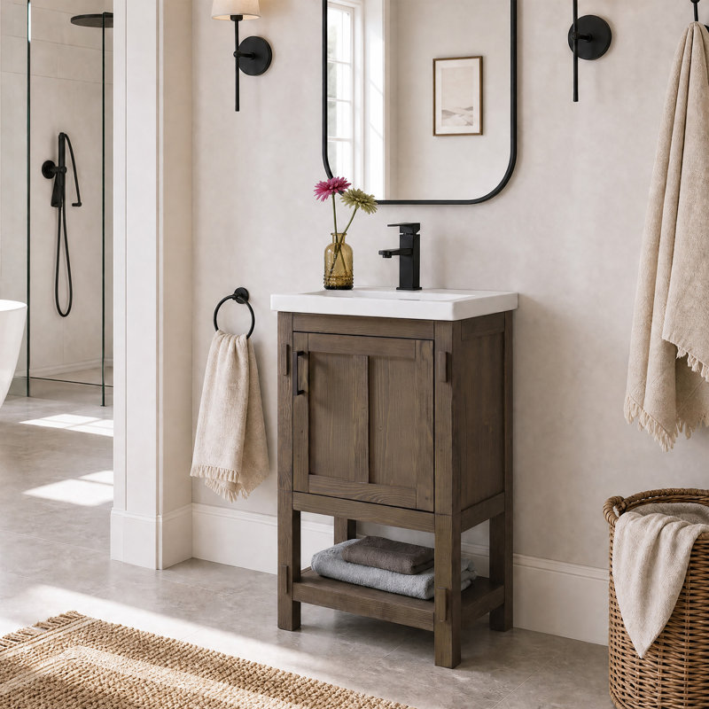 Meuble-lavabo simple autoportant de 20 po avec plateau en céramique Alvah, Cocoa Brown