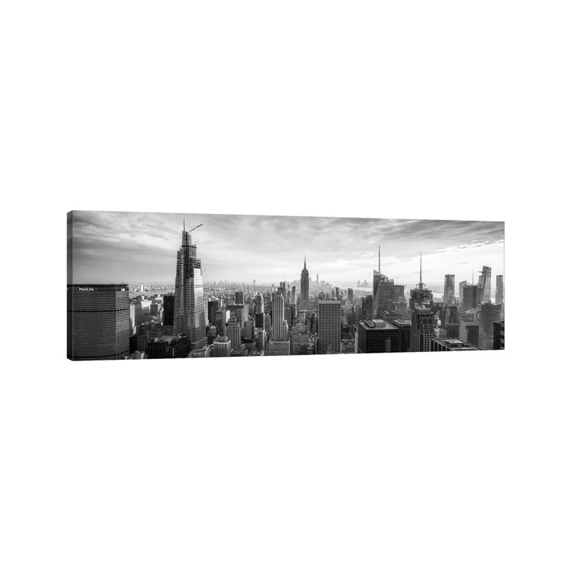 New York City Skyline Panorama In Black And White by Jan Becke - Wrapped Canvas Panoramic Print