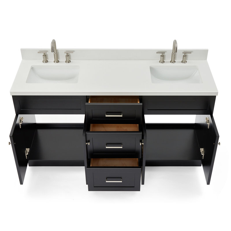 Hamlet 67'' Double Bathroom Vanity with White Quartz Top, Black