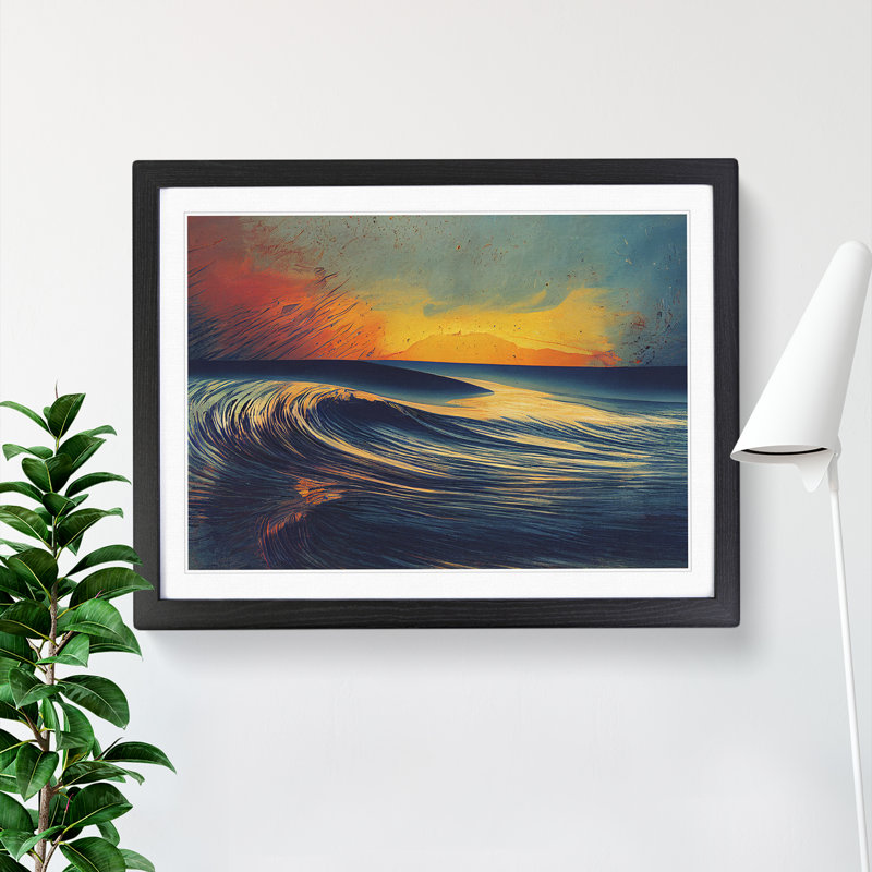 Abstract Ocean Sunrise - Single Picture Frame Print, Black, 46cm H x 64cm W x 2cm D