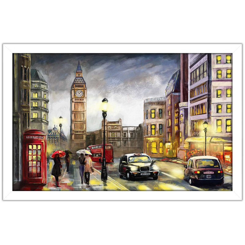 «London Streets», reproduction encadrée, H 33,5 po x l 49,5 po x P 1 po, Cadre blanc