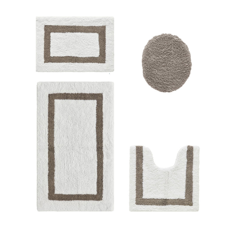 Ensemble de tapis pour salle de bain 4 pièces 100% coton 2370 g / m² Arth certifié OEKO-TEX®, tapis de salle de bain très moelleux, super absorbant, réversible, lavable à la machine, confort semblable au spa, blanc / beige