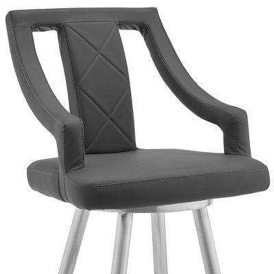 Fauteuil pivotant 45 po gris en similicuir et fer
