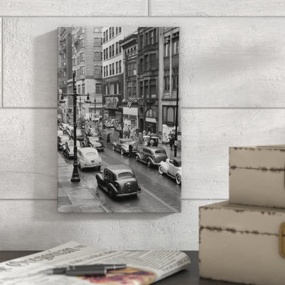 " 1940s Rainy Day On Chestnut Street Philadelphia Pa Cars Pedestrians Storefronts " by Vintage Images
