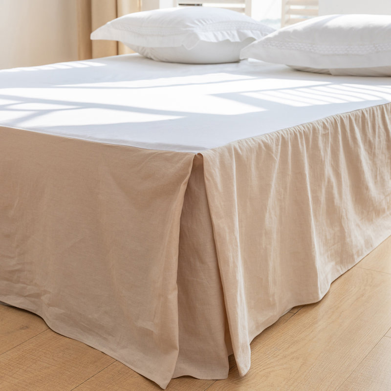 French Linen Bed Skirt with Pleated Corner Drop, King, Linen, 22