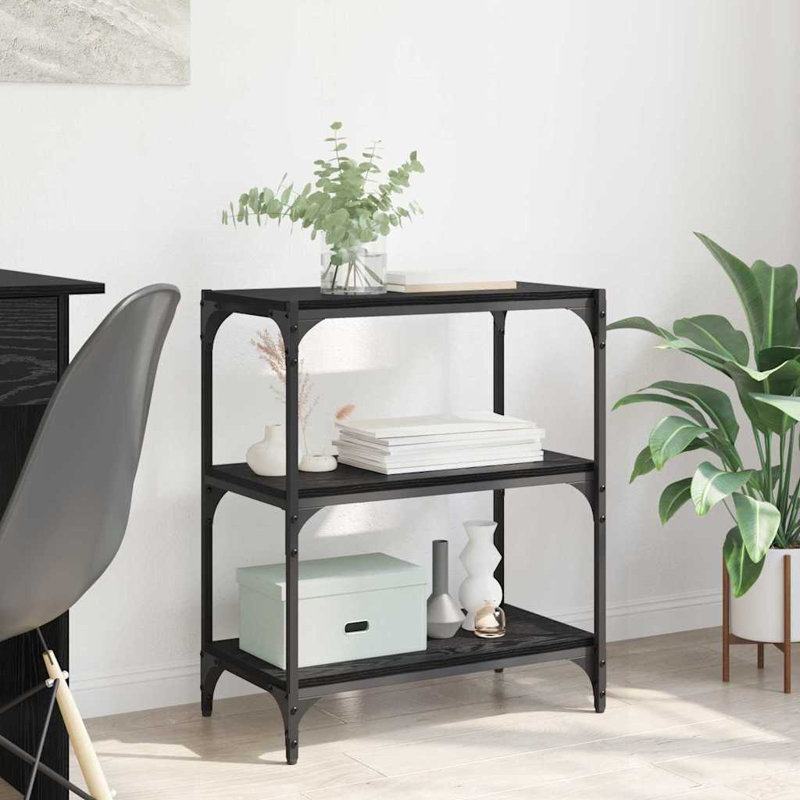 Book Cabinet Engineered Wood and Steel Media Rack/Sizes, Black Oak