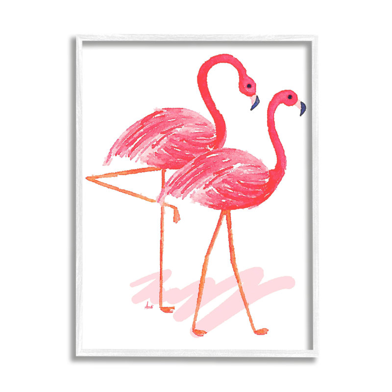 Paire de flamants roses tropicaux, couple d'oiseaux, impression minimale sur bois, H 30 po x l 24 po
